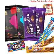Chocolate Gifts - 2 Bournville, 2 Cadbury Dairy Milk (L), 2 Perk, 2 Five Star, Gems (Rakhi & Tika NOT Included)