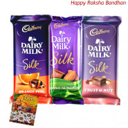 Silk Hamper - Cadbury Dairy Milk Silk Fruit & Nut, Cadbury Dairy Milk Silk Chocolate, Cadbury Dairy Milk Silk Roast Almond (Rakhi & Tika NOT Included)