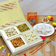 Foodie's Delight - Ganesha idol, Assorted Dry Fruits Box, Kaju Katli with 2 Rakhi and Roli-Chawal