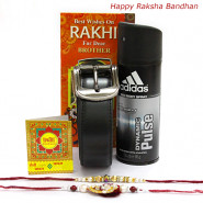 Accesorize - Adidas Deo, Leather Black Belt with 2 Rakhi and Roli-Chawal