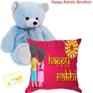Tender Cushion - Happy Rakhi Cushion, Teddy 8 inch