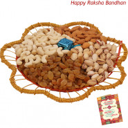 Dryfruits in Designer Tray - Assorted Dryfruits in Designer Tray with a Handmade Chocolate 500 gms (Rakhi & Tika NOT Included)