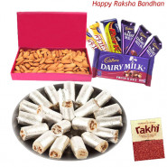 Wonderful Hamper - Kaju Pista Roll, Almonds Box, Assorted Cadbury Hamper (Rakhi & Tika NOT Included)