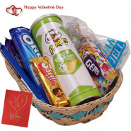 Valentine Cookie Basket - Oreo Cookies, 1 Gems, 1 Perk, 1 5 Star, 1 Cadbury Dairy Milk Crackle, Pringles Wafers, Mix Jelly & Valentine Greeting Card