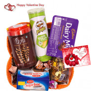 Sweet Gift Of Love - Sugarfree Cookies, Oya Chocolate Wafer Stick, Pringles Wafers, Dairy Milk Chocolates Pack, Swiss Gold Coin Box, H&made Chocolates, Truffles Toffee & Valentine Greeting Card