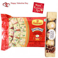 Papdi Ferrero Treat - Haldiram Soan Papdi 250 Gms, Ferrero Rocher 4 Pcs & Valentine Greeting Card
