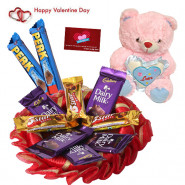 Assortment Of Love - 10 Assorted Cadbury Bars, Teddy 6 Inch & Valentine Greeting Card