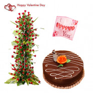 Live A Life - Life Size Arrangement Of 100 Red Roses, 1/2 Kg Chocolate Cake & Valentine Greeting Card