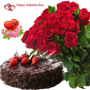 Fifity Roses N Choco - Bunch Of 50 Red Roses , 1/2 Kg Chocolate Cake & Valentine Greeting Card