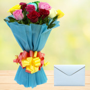 Valentine Mix - 10 Mix Roses Bunch & Valentine Greeting Card