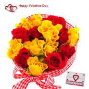 Red N Yellow Bunch - 20 Red & Yellow Roses Bunch & Valentine Greeting Card