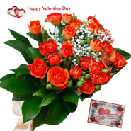 Orangy Delight - 15 Orange Roses Bunch & Valentine Greeting Card