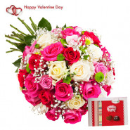Mix Of Love - 25 Mix Roses Bunch & Valentine Greeting Card