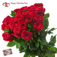 Mix Red Bunch - 25 Red Roses Bunch & Valentine Greeting Card