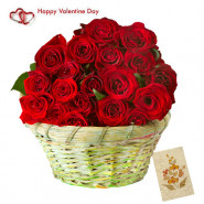 Red Love Basket - 20 Red Roses Basket & Valentine Greeting Card