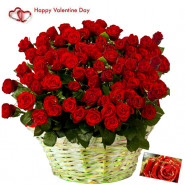 Fifty Red Roses - 50 Red Roses Basket & Valentine Greeting Card