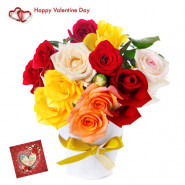 Mix Vase Roses - 18 Mix Roses Vase & Valentine Greeting Card