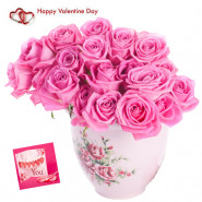 Twenty Roses - 20 Pink Roses Vase & Valentine Greeting Card