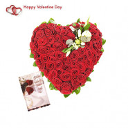Hundred In Heart - Heart Shaped Arrangement 100 Red Roses & Valentine Greeting Card