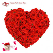 Fifty Floral Heart - 50 Red Roses Heart Shaped Arrangement & Valentine Greeting Card