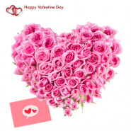 Romantic Heart - 100 Pink Roses Heart Shaped Arrangement & Valentine Greeting Card