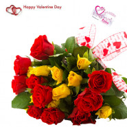 Red N Yellow - 24 Red And Yellow Roses & Valentine Greeting Card