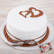 Beautiful & Simple Fondant Cake with Hearts 1 Kg & Valentine Greeting Card