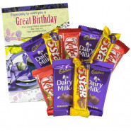 Chocolaty Combo - 4 Cadbury Dairy Milk, 3 Kit Kat, 3 Five Star and Card
