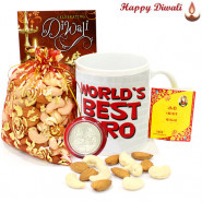 Health N Crunch - World's Best Bro Mug, Cashew Almond 200 gms Potli with Bhaidooj Tikka and Laxmi-Ganesha Coin