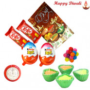 Choco Pentagon - Kinder Joy 2 Pcs, 2 Kitkat, 1 Gems with 4 Diyas and Laxmi-Ganesha Coin