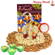 Divine Crunch - Cashew & Almond, Ganesh Idol with 4 Diyas and Laxmi-Ganesha Coin
