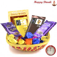 Handcrafted Joy - 2 Temptations, 2 Dairy Milk Silk, Hand Made Chocolates 100 gms in Basket with Laxmi-Ganesha Coin