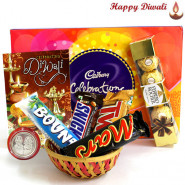 Big Choco Surprise - Cadbury Celebrations, Ferrero Rocher 4 Pcs, Snicker, Mars, Twix, Bounty in Basket with Laxmi-Ganesha Coin