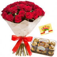 Lovely Feelings - 12 Red Roses + Ferreo Rocher 16 pcs + Card