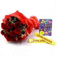 Sweet Gift - 15 Red Roses Bouquet + 2 Toblerone + Card