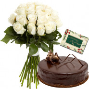 Lively Treat - 10 White Roses Bunch, 1/2 Kg Cake + Card