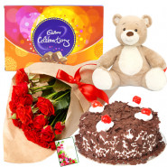 Affecting You - 12 Red Roses + Half KG Cake + Teddy 6 inch + Cadbury Celebration + Card