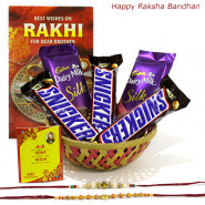 Silk Special - 2 Dairy Milk Silk, 3 Snicker, Basket with 2 Rakhi and Roli-Chawal