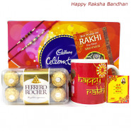 Rakhi Mug n More - Celebrations, Ferrero Rocher 16 gms, Happy Rakhi Mug with 2 Rakhi and Roli-Chawal