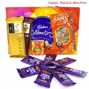 Chocolate Extravegenza - Celebrations, 2 Temptations, 7 Dairy Milk with 2 Rakhi and Roli-Chawal