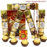 Ferrero Pentagon - 5 Ferrero Rocher 4 Pcs with 2 Rakhi and Roli-Chawal