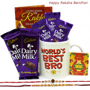 Mug N Choco - World's Best Bro Personalized Mug, 5 Dairy Milk with 2 Rakhi and Roli-Chawal
