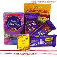 Mini Silky Treat - Mini Celebrations, Dairy Milk Silk, Fruit & Nut, Crackle with 2 Rakhi and Roli-Chawal