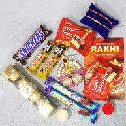 Made For You - Ferrero Rocher 4 pcs, 2 Five Star, 2 Perk, Snicker, 2 Chocopie, Designer Ganesha Thali with Pearls & Diamond with 2 Rakhi and Roli-Chawal