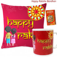 Happy Rakhi Personalized Mug, Happy Rakhi Personalized Cushion (Rakhi & Tika NOT Included)