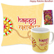 Happy Rakshabandhan Personalized Mug, Happy Rakshabandhan Personalized Cushion (Rakhi & Tika NOT Included)