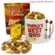 Mug N Dryfruit - Assorted Dryfruits, World's Best Bro Personalized Mug with 2 Rakhi and Roli-Chawal