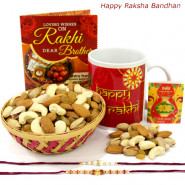Muggy Crunch - Assorted Dryfruits Basket, Happy Rakhi Personalized Mug with 2 Rakhi and Roli-Chawal