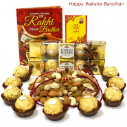 Ferrero Assortment - Assorted Dryfruits, 2 Ferrero Rocher 4 pcs with 2 Rakhi and Roli-Chawal