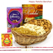 Mini Basket - Assorted Dry Fruits Basket, Mini Celebrations with 2 Rakhi and Roli-Chawal